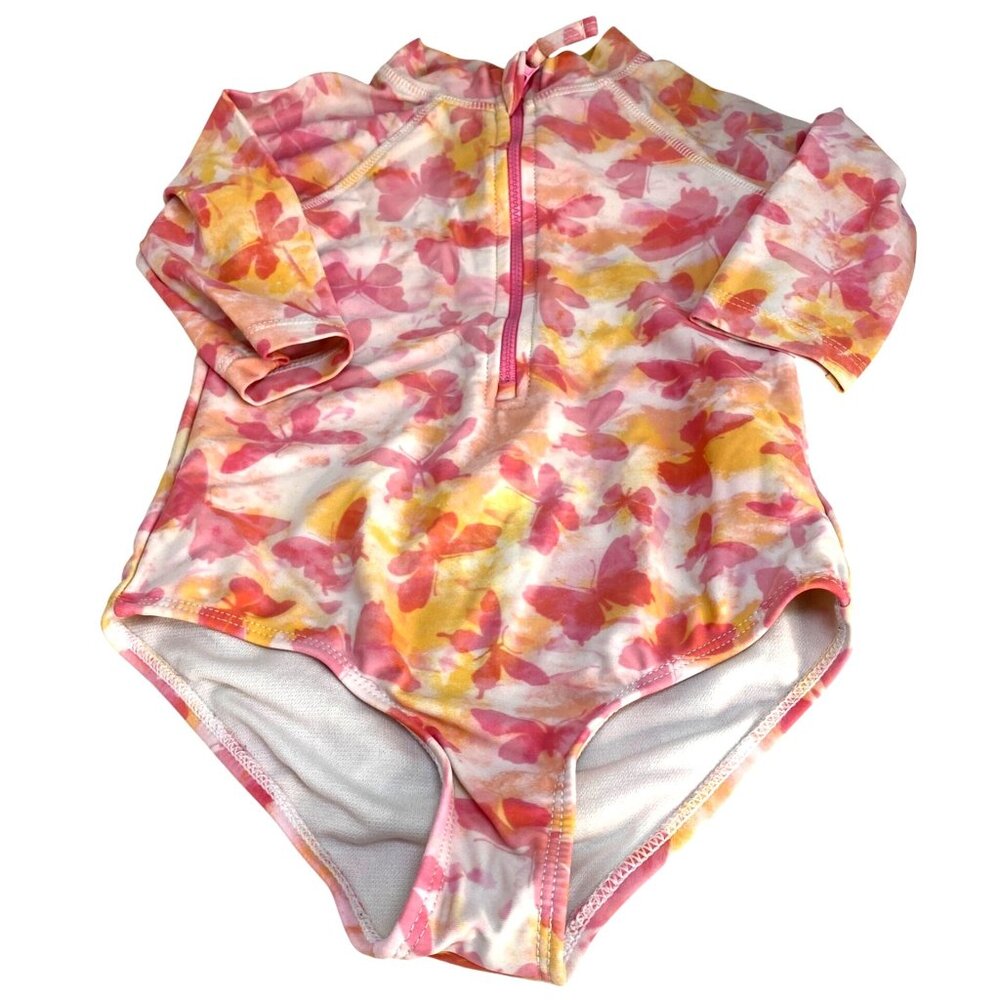 Limited Too Pink Butterfly Long Sleeve Rash Guard One Piece Swimsuit Girl's 4T